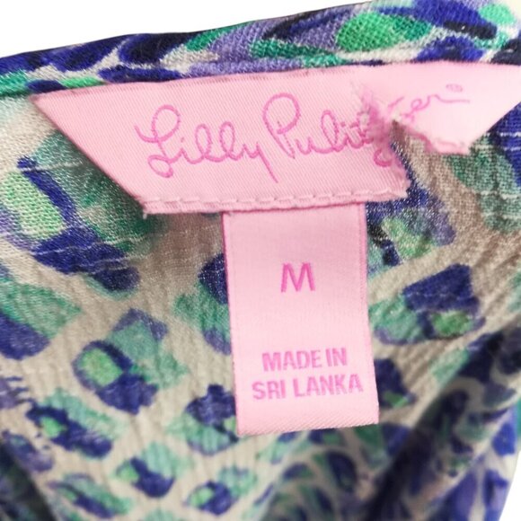 Lilly Pulitzer Amisa Top Size M Crochet Boho Bell Sleeves V-neck Tassel Blue - Picture 12 of 13